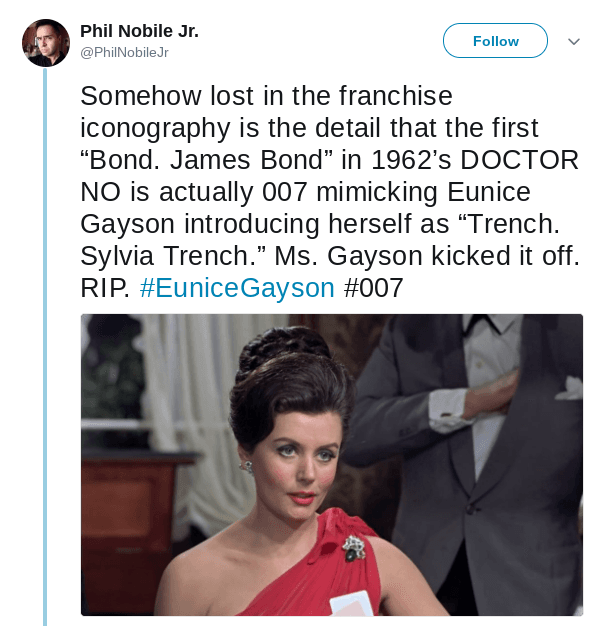 Gayson was the only actress who had played the role of the Bond Girl in two James Bond movies. (Twitter)