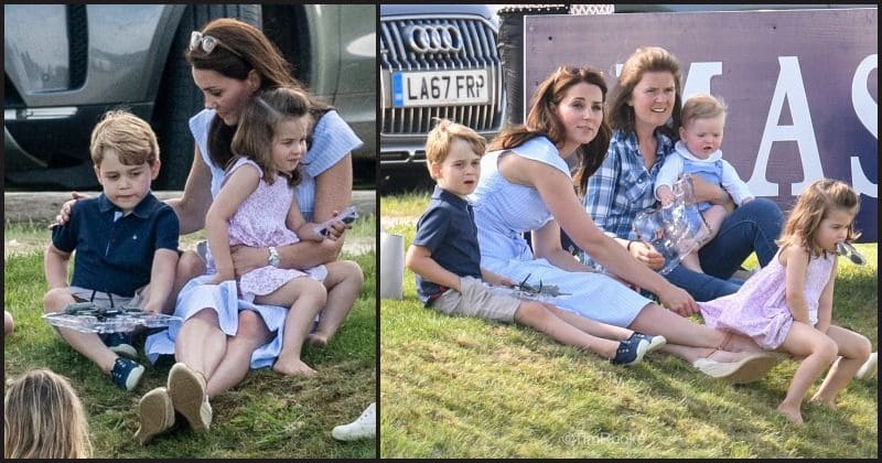 Princess Charlotte, Prince George and Kate Middleton enjoy a family outing as they watch Prince William play polo