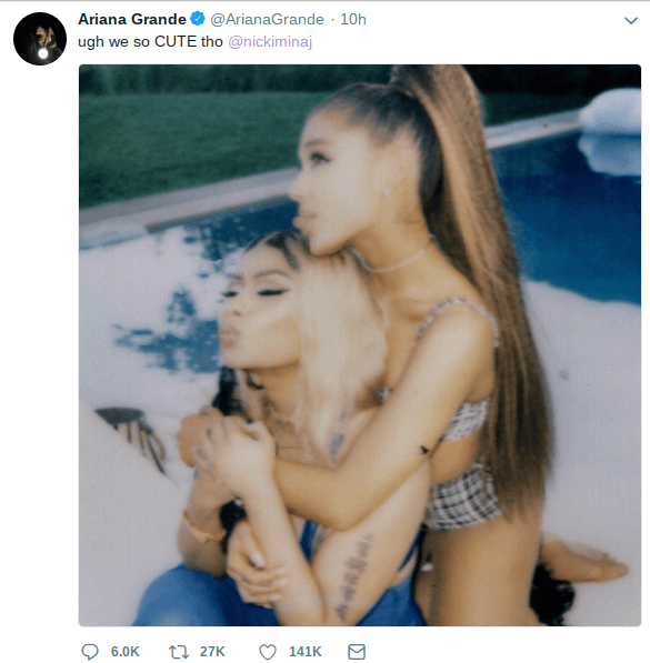 Grande and Minaj shared clips before the release of 'Sweetener'. (Instagram)