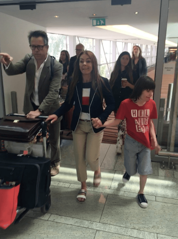 Charlotte Caldwell and Billy at Heathrow airport after they had the oil seized (Twitter)