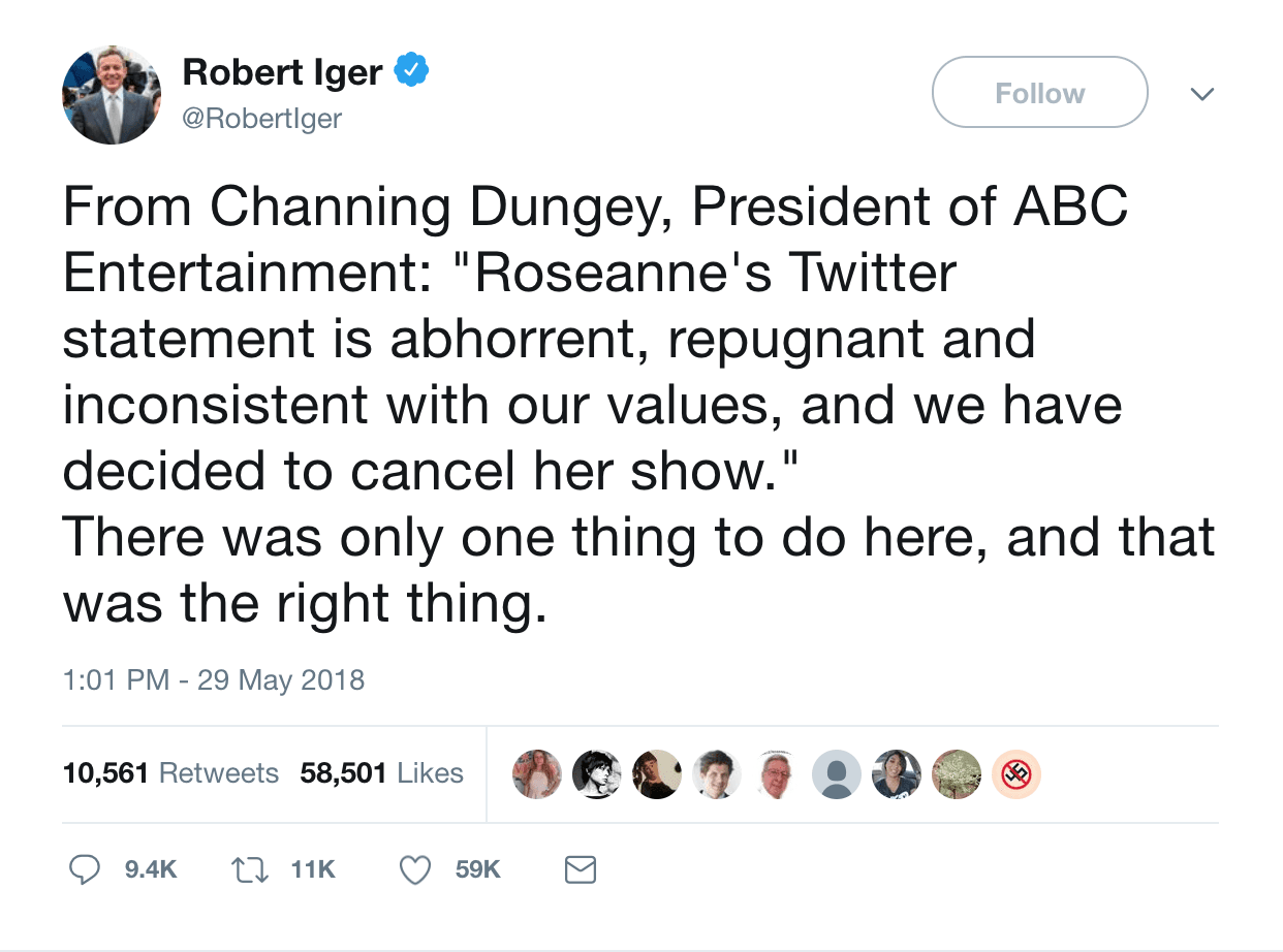 Tweet by Bob Iger (twitter)