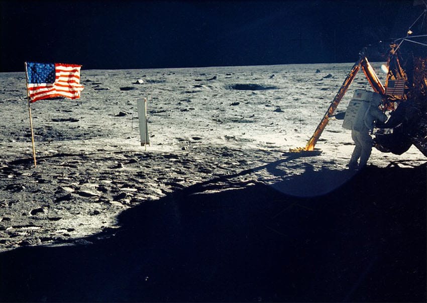One of the few photographs of Neil Armstrong on the moon shows him working on his spacecraft on the lunar surface (Getty Images)