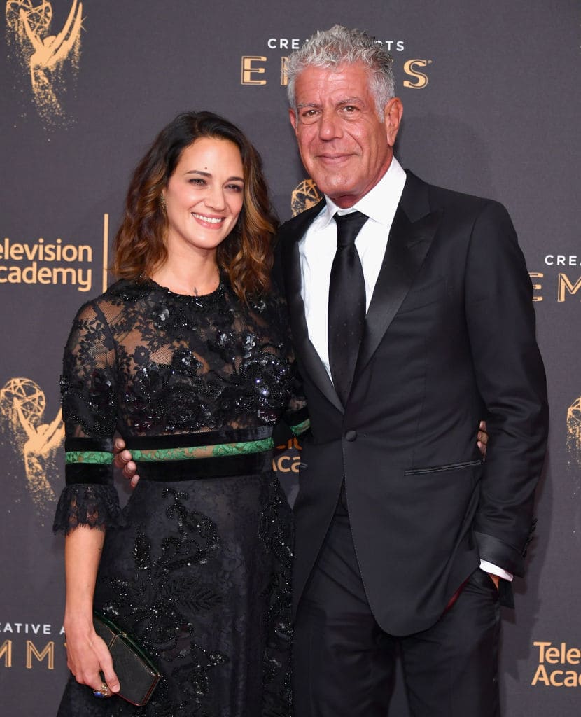 Actor Asia Argento and Anthony Bourdain attend day 1 of the 2017 Creative Arts Emmy Awards at Microsoft Theater on September 9, 2017 in Los Angeles, California. (Photo by Neilson Barnard/Getty Images)