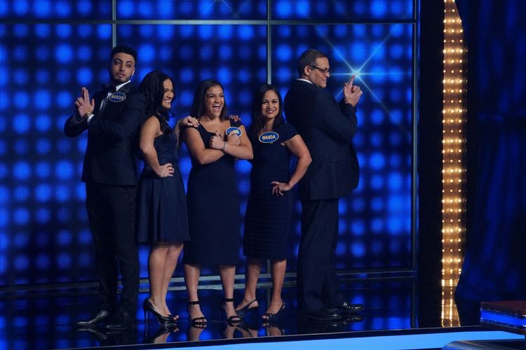 On the other side is the East family, featuring Olympic gold medalist Shawn, accompanied by her mother Teri Johnson, husband Andrew, brothers-in-law JD and Guy. (Source: ABC)