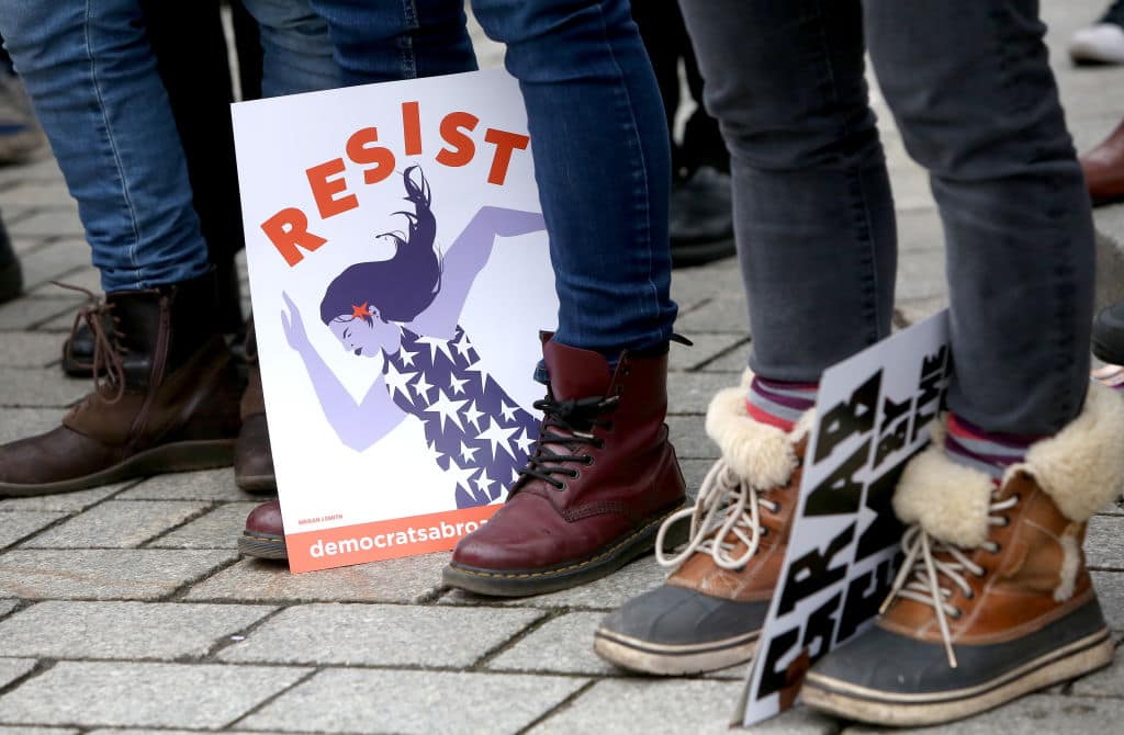 Activists participate in a demonstration for women's rights on January 21, 2018. (Getty Images)