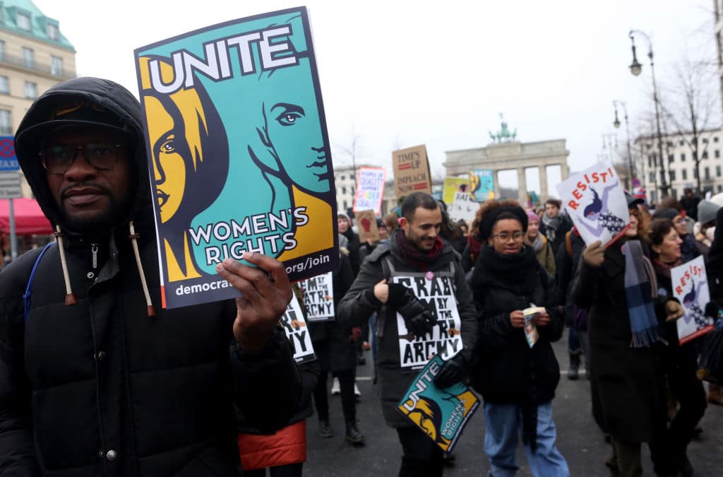 Activists participate in a demonstration for women's rights on January 21, 2018. (Getty Images)
