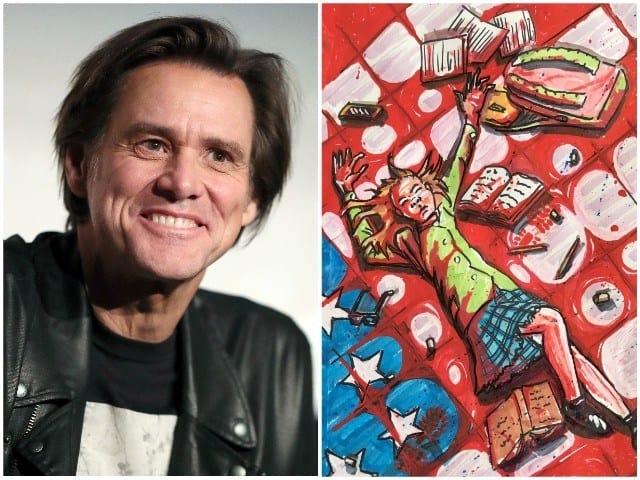 Carrey's painting called out the NRA and the refusal of politicians to strengthen gun control laws
