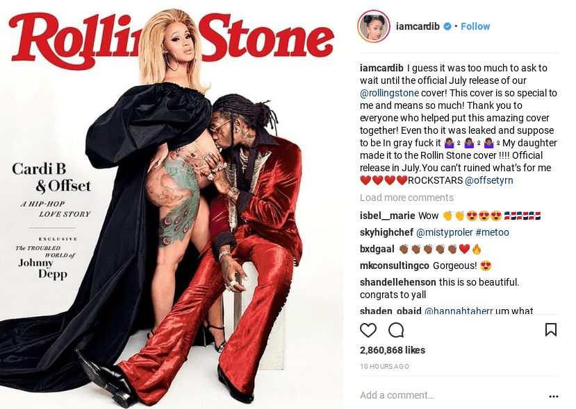 Cardi B took on Instagram to reveal the cover issue of Rolling Stone. (Instagram)