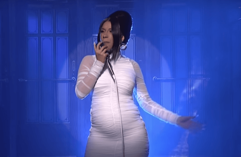 Cardi B came out with her baby bump at the SNL in April. (YouTube)