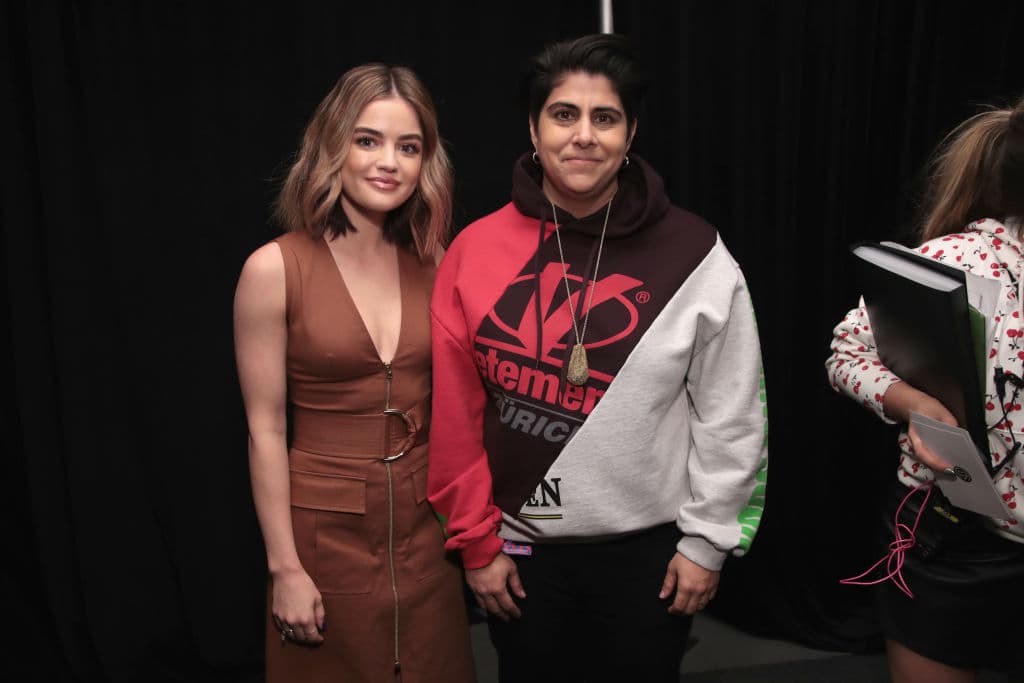 Lucy Hale (L) and CEO & Founder of Beautycon Media Moj Mahdara attend Beautycon Festival NYC 2018 - Day 2 at Jacob Javits Center on April 22, 2018 in New York City. (Cindy Ord/Getty Images)
