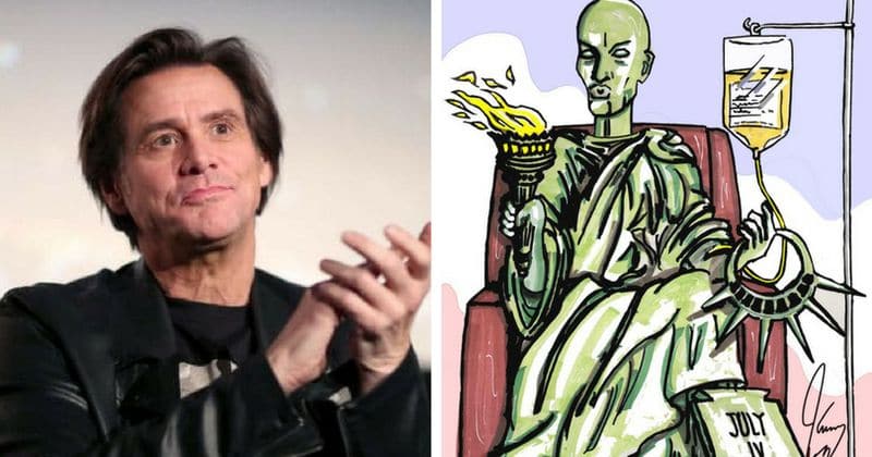 Jim Carrey's latest painting shows a frail Lady Liberty suffering from cancer