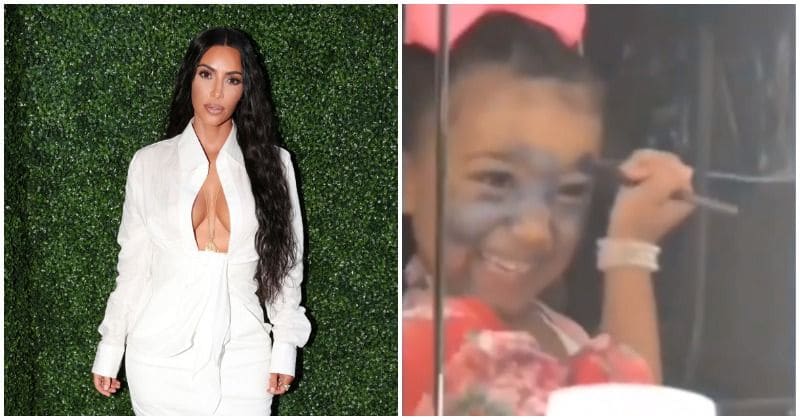 North West shows she is a fan of Kim Kardashian's eyeshadows as she is caught face painting with it