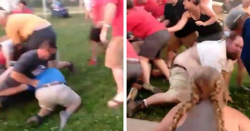 WATCH: Parents kick and punch each other as massive brawl breaks at girls softball tournament