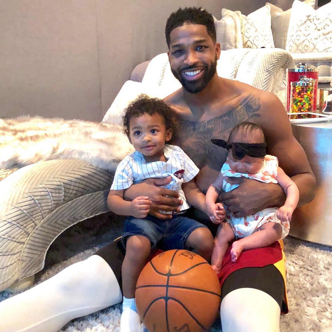 The small family portrait, which the basketball star captioned with just a simple heart emoji, looks like it was taken at the Kardashians' home theatre in Calabasas. (Source: Instagram)