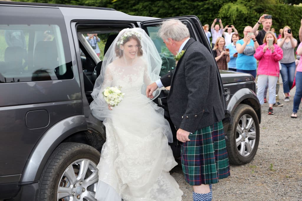 Rose Leslie arrives at Rayne Church in Aberdeen, Scotland. (Photo by Mark R. Milan/GC Images)