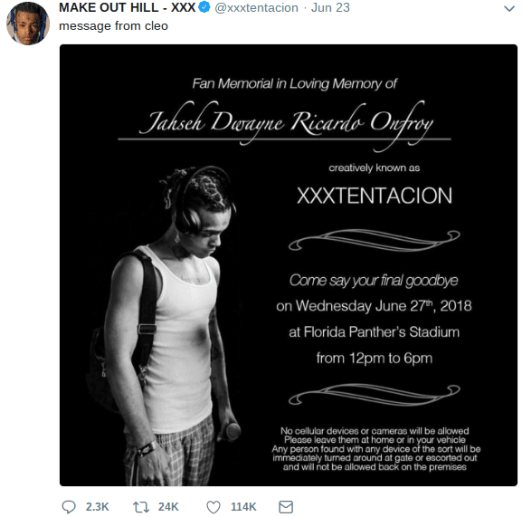 According to the Twitter post, the memorial will be held from noon to 6 pm on June 27 (Twitter)