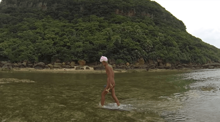 Nagasaki did not wear any clothes as he had lost most of his possessions after a typhoon ravaged his camp. (Screengrab)