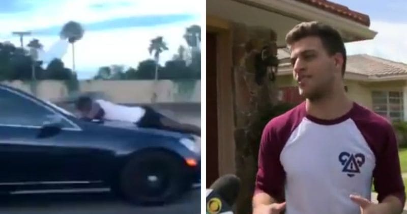 Watch: Man rides on hood of Mercedes-Benz at 70 miles per hour while talking on his cellphone