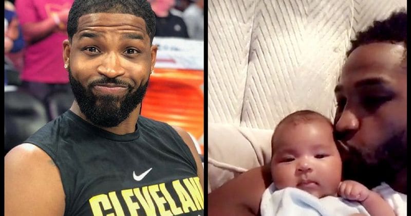 Tristan Thompson snuggles up with daughter True in adorable video two months after her birth