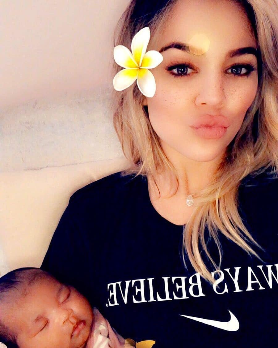 The reality TV star became pregnant after facing a lot of complications in the past, and in April this year, gave birth to a beautiful baby girl, True Thompson, with her boyfriend Tristan Thompson. (Source: Instagram)