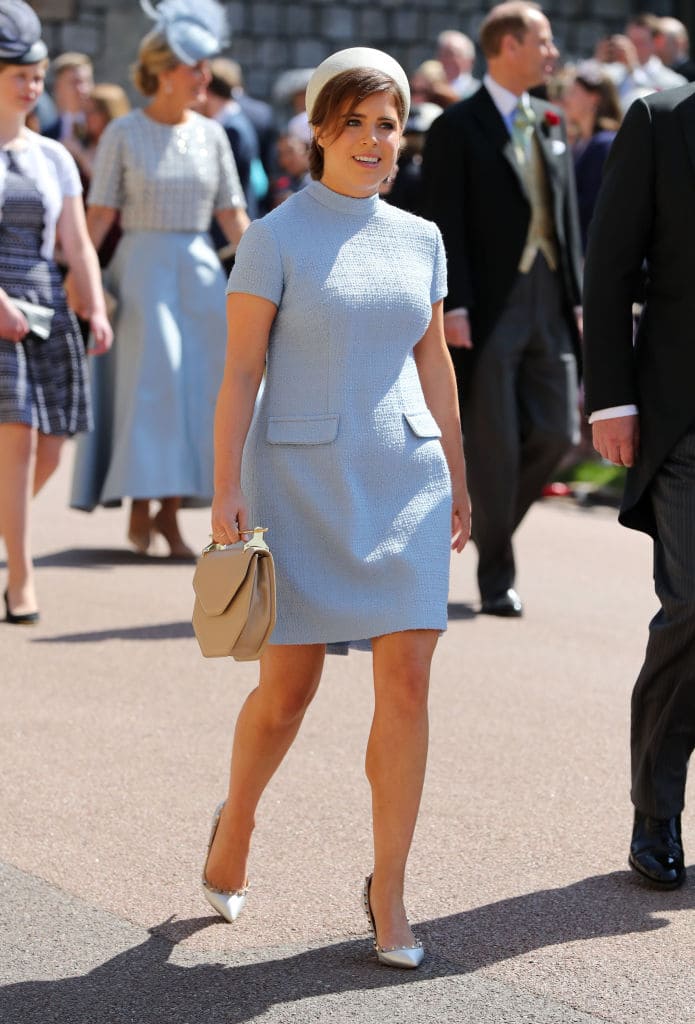 Princess Eugenie arrives at St George's Chapel at Windsor Castle before the wedding of Prince Harry to Meghan Markle on May 19, 2018 in Windsor, England. (Photo by Gareth Fuller - WPA Pool/Getty Images)