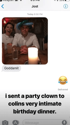 Che sent a clown to Colin's intimate dinner party. (Instagram)