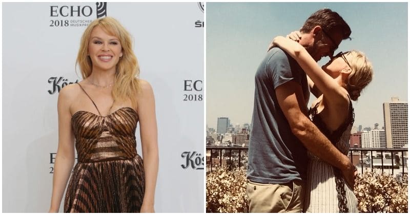 Kylie Minogue looks madly in love as she poses for a romantic picture with boyfriend Paul Solomons