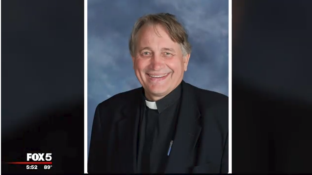 Rev. Michael Briese threw Maryland funeral attendees out of a service on Wednesday after someone accidentally knocked over the church chalice (Screenshot)
