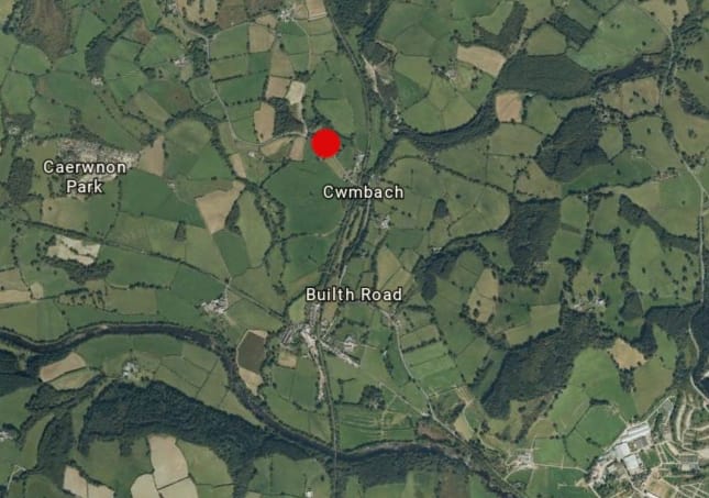 The area near Builth Wells where the plane crash. (Google Earth)