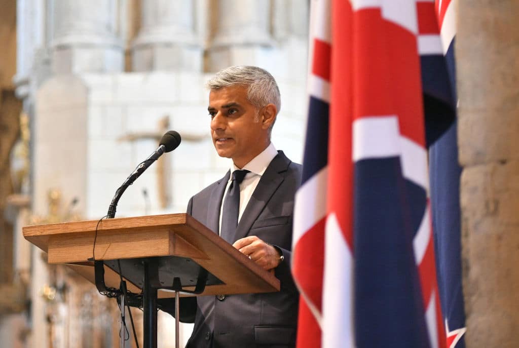 Mayor of London Sadiq Khan speaks at a service of commemoration during the first anniversary of the London Bridge terror attack on June 3, 2018 in London, England. (Getty Images)