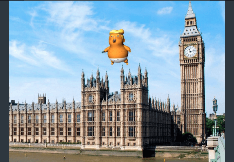 A computer-generated image shows what the balloon might look like during the protest. (Twitter)