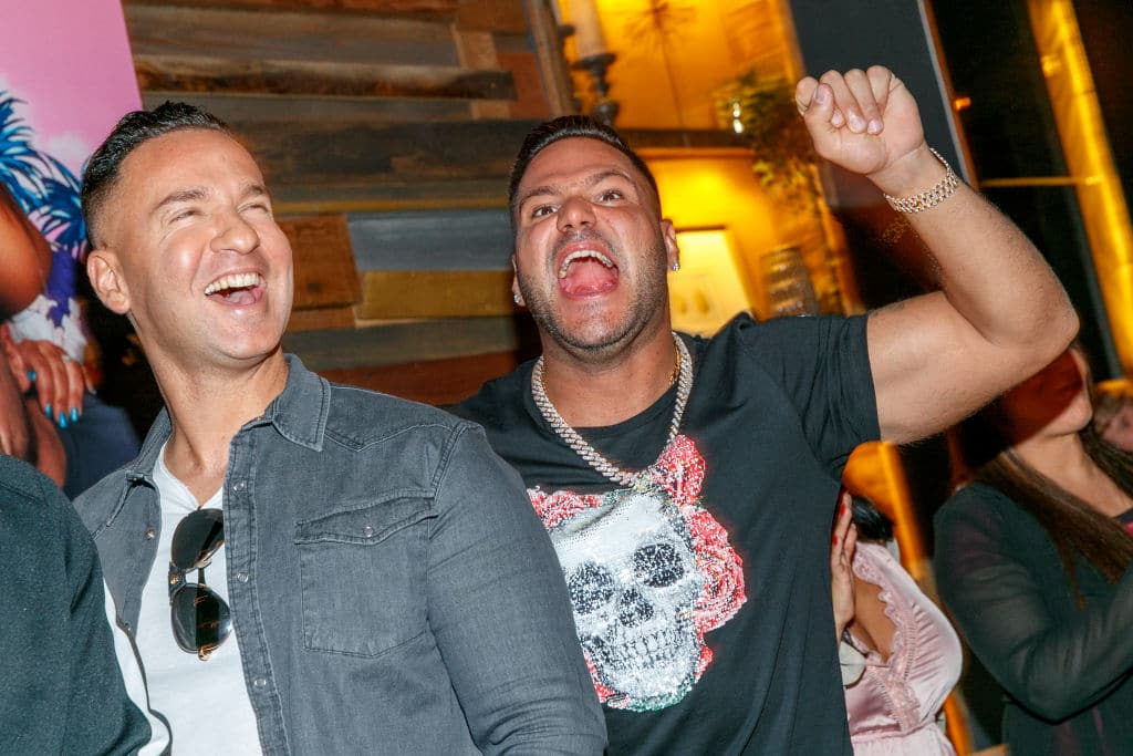 Mike 'The Situation' Sorrentino and Ronnie Ortiz-Magro attend the 'Jersey Shore Family Vacation' Premiere Party at Hyde Sunset Kitchen + Cocktails on March 29, 2018 in West Hollywood, California. (Photo by Rich Polk/Getty Images for MTV)
