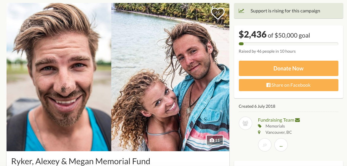 Screenshot of the GoFundMe page of the trio's memorial fund.
