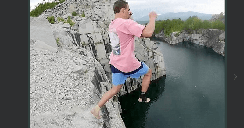 Free jumper who plummeted 112 ft into a flooded quarry shatters his knees in the process