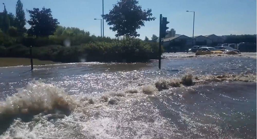 The flood is believed to have been caused by a burst mains pipe, which Northumberland Water worked throughout the morning to fix by around 1pm. (Image: Kennedy News and Media)