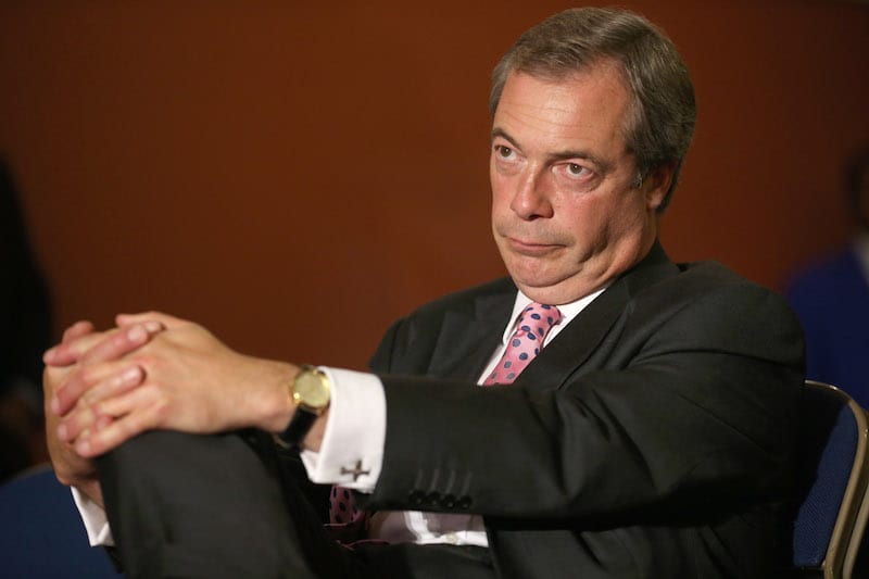 Nigel Farage's podcast has invited a cease and decist order from the lawyer of Rage Against the Machine. (Photo by Christopher Furlong/Getty Images)
