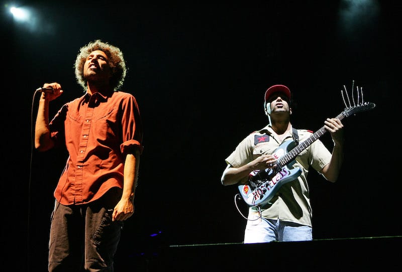 Zack de la Rocha and Tom Morelloof Rage Against the Machine. (Photo by Ethan Miller/Getty Images)
