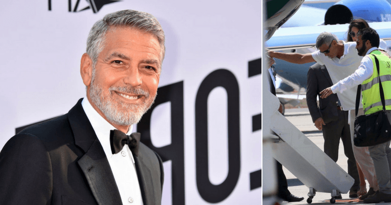 George Clooney spotted hobbling onto the plane with Amal for the first time since his accident