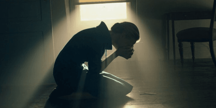Yvonne Strahovski‘s character, Serena Joy, in a scene from The Handmaid's Tale.