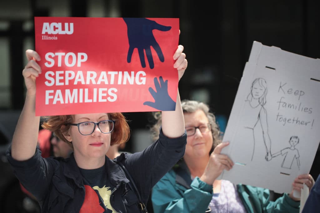 Demonstrators protest Trump administration policy that enables federal agents to separate undocumented migrant children from their parents at the border on June 5, 2018 in Chicago, Illinois. (Getty Images)