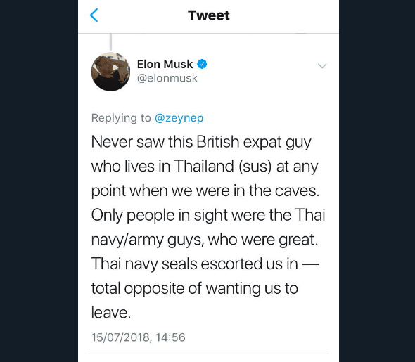 Elon Musk's rant against the British diver on Twitter.