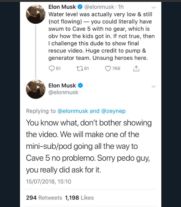 Elon Musk's rant against the British diver on Twitter.