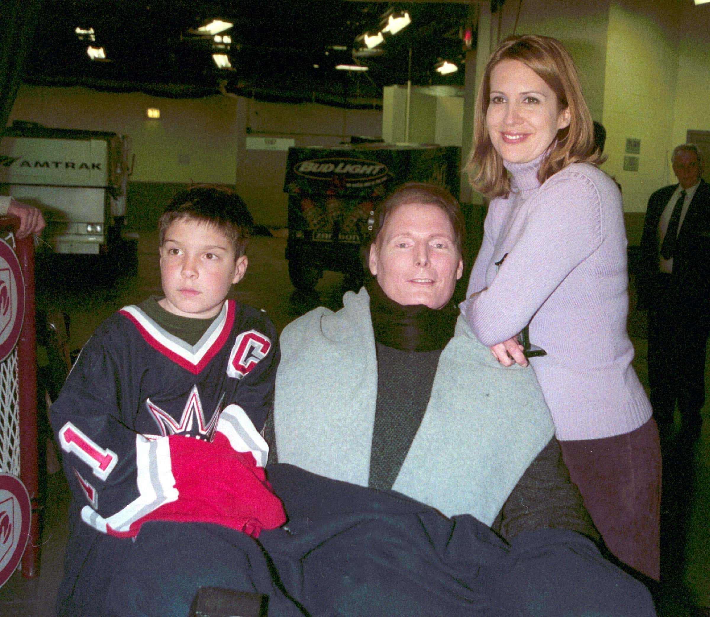Donna Reeve, her husband Christopher Reeve and their son Will attend 'SuperSkate 2001' January 7, 2001 at Madison Square Garden in New York City. The third annual charity hockey event benefits NY Rangers'' S.K.A.T.E. and the Christopher Reeve foundation. (Photo by Arnaldo Magnani/Liaison)
