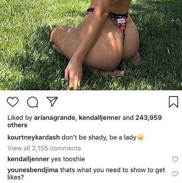 Younes' since-deleted comment on Kourtney's bikini-snap. Source: Twitter