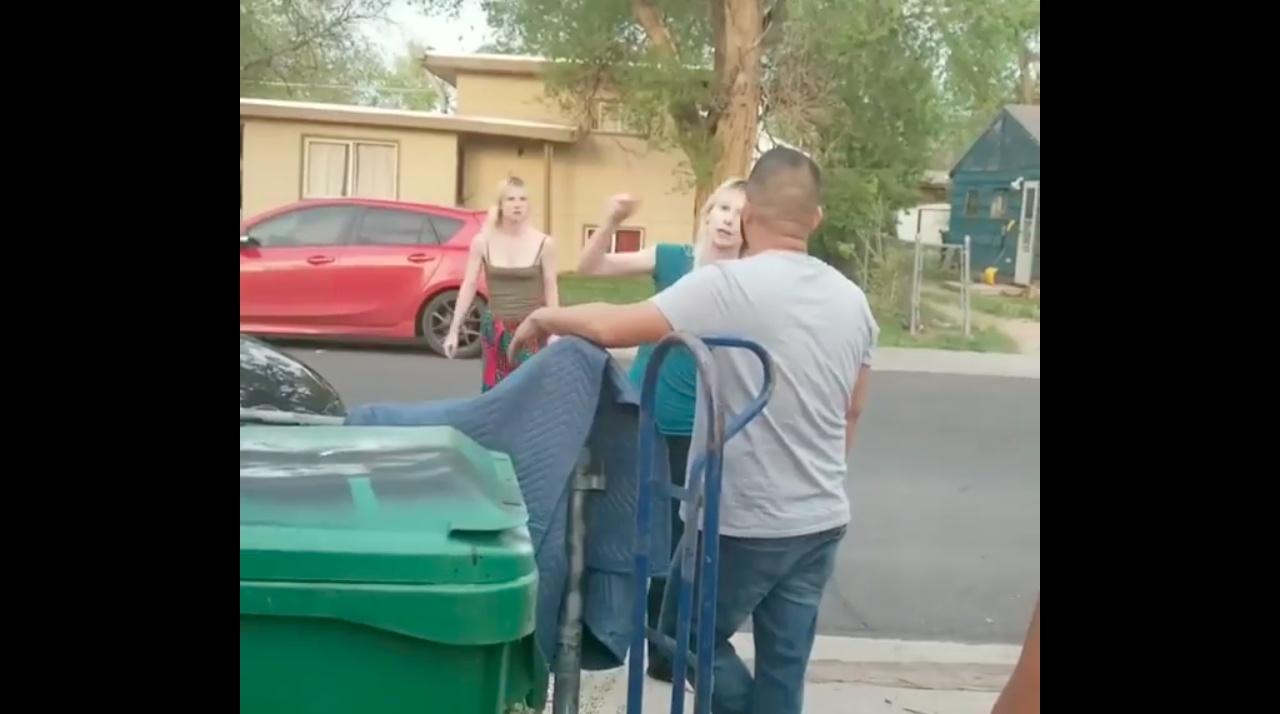 One of the sisters yelling at a man from the Hispanic family. (Screenshot/YouTube)