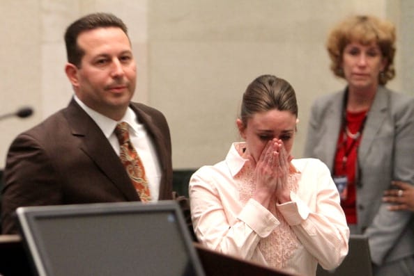 Casey Anthony reacts to being found not guilty on murder charges as she stands next to her attorney Jose Baez at the Orange County Courthouse on July 5, 2011 in Orlando (Photo by Red Huber-Pool/Getty Images)
