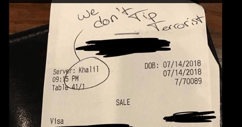 'We don't tip terrorist': Racist customer stiffs waiter out on $108 bill at Texas steakhouse