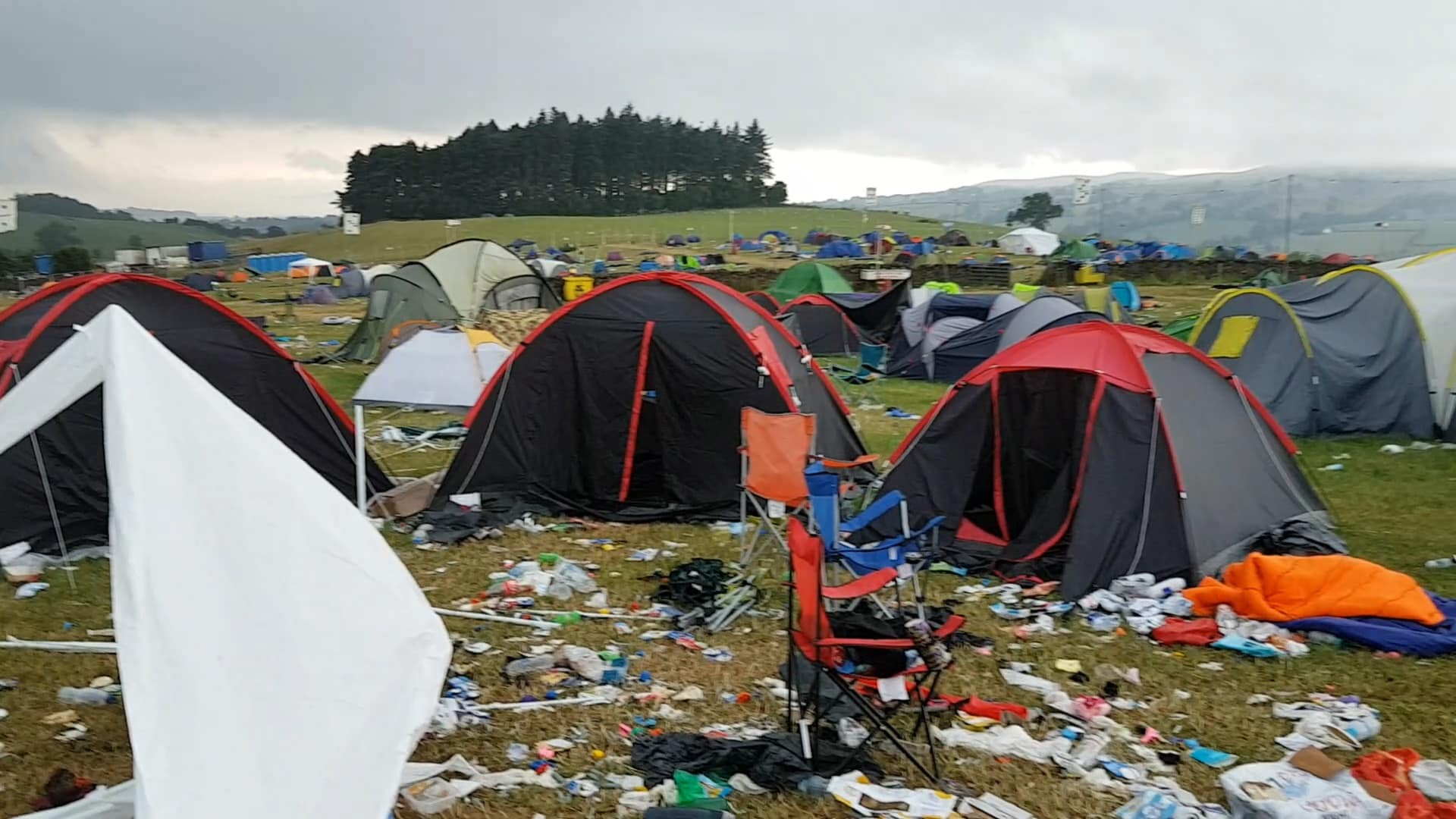 Footage showed tents, chairs and other debris left behind after last weekend’s festivities (Image: Kennedy News and Media)