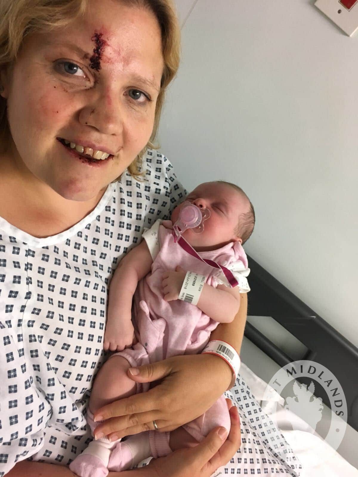 Police released an image of a bloodied and battered O'Neill smiling at the camera as she was reunited with her baby in hospital (Image: SWNS)