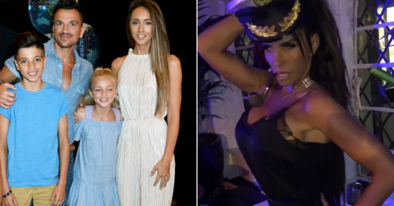 Boozy nights: Katie Price seen stumbling out of a club drunk as Peter Andre looks after the kids
